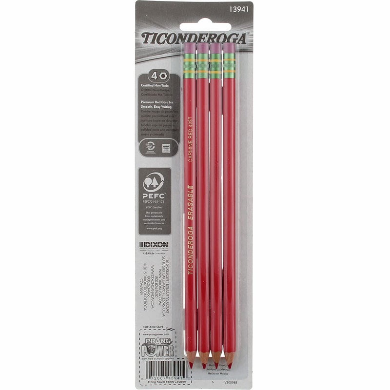 Ticonderoga Erasable Checking Pencils, Eraser Tipped, Pre-Sharpened, Red, 4 Pack (2 pencils per Pack) (13901) - Image 3